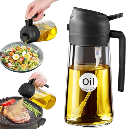 YARRAMATE 16oz/470ml Glass Olive Oil Sprayer for Cooking with Stickers, 2 in 1 Oil Dispenser for Kitchen Gadgets, Food Grade Premium Spray Bottle for Salad, Frying, BBQ (Creamy White)