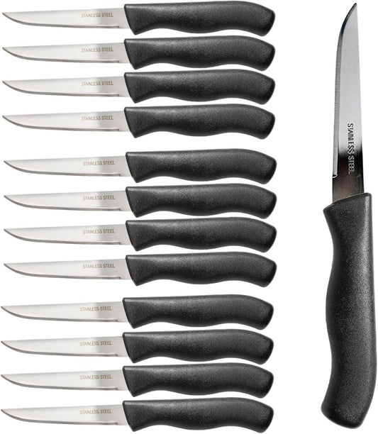 Paring and Garnishing Knife, 12-Piece Set, Knives with Straight Edge 3 Inch Blade, Stainless Steel, Spear Point, Fruit and Vegetable Cutting and Peeling, Black