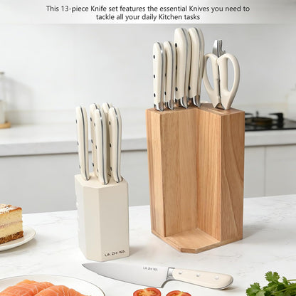 14-Piece Kitchen Knife Set with Detachable Block, High Carbon Stainless Steel Dishwasher Safe Knives, Includes Chef, Santoku, Bread, Steak Knives for Home Kitchen,White