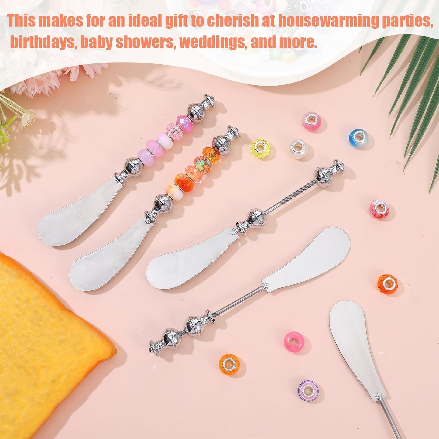 6 PCS Beadable Cheese Spreader Knives Reusable Beaded Butter Spreader Knife DIY Decorative Stainless Steel Spreaders Knife for Charcuterie Board Party Kitchen Birthday Wedding Christmas