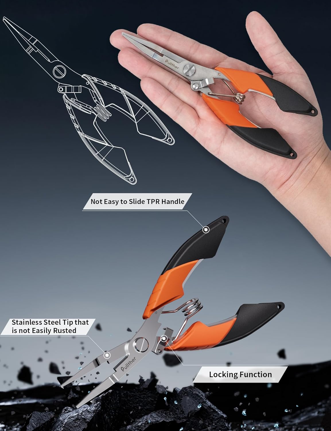 2PC Fishing Tool Kit - 7" Fillet Knife,Fishing Pliers,Multitool Hook Remover Fishing Pliers,Fishing Gear for Saltwater