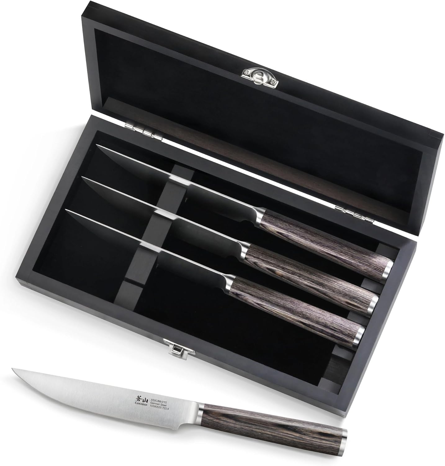 Cangshan 4-Piece Pakkawood Steak Knife Set w/Wood Box, 10300535