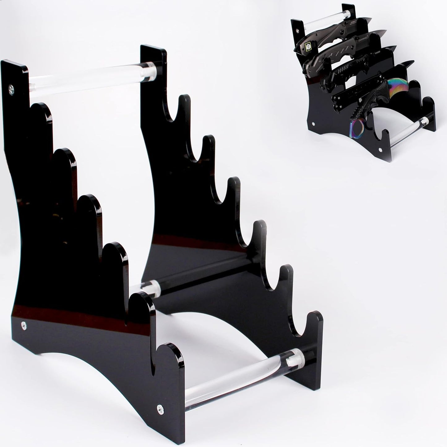 WANLIAN Dagger holder Hunting knife holder Fixed blade knife holder Acrylic tabletop display stand holds 6 knives (Black)