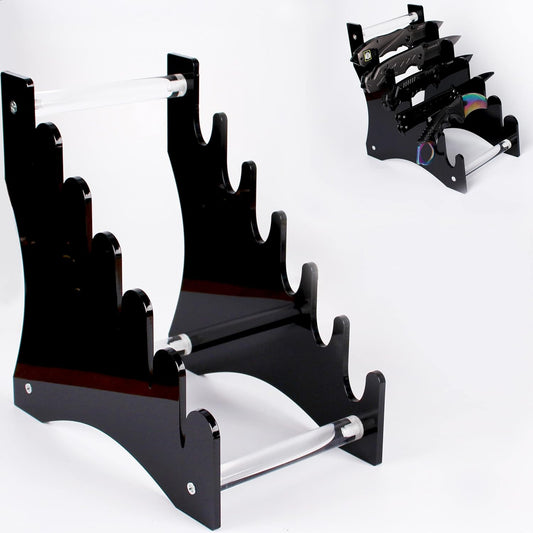 WANLIAN Dagger holder Hunting knife holder Fixed blade knife holder Acrylic tabletop display stand holds 6 knives (Black)