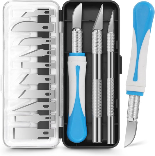 16 PCS Exacto Knife Set, 3 Craft Knife and 13 SK5 Steel Blades & Magnetic Storage Case, Exacto Knife for Crafting, DIY, Scrapbooking, Wood Carving, Art Projects, 3D Printing & Junk Journal Supplies