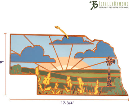 Totally Bamboo North Carolina State Shaped Cutting Board and Charcuterie Serving Platter with Artwork by Summer Stokes, Includes Hang Tie for Wall Display 18" x 8" x 5/8" - Colors B