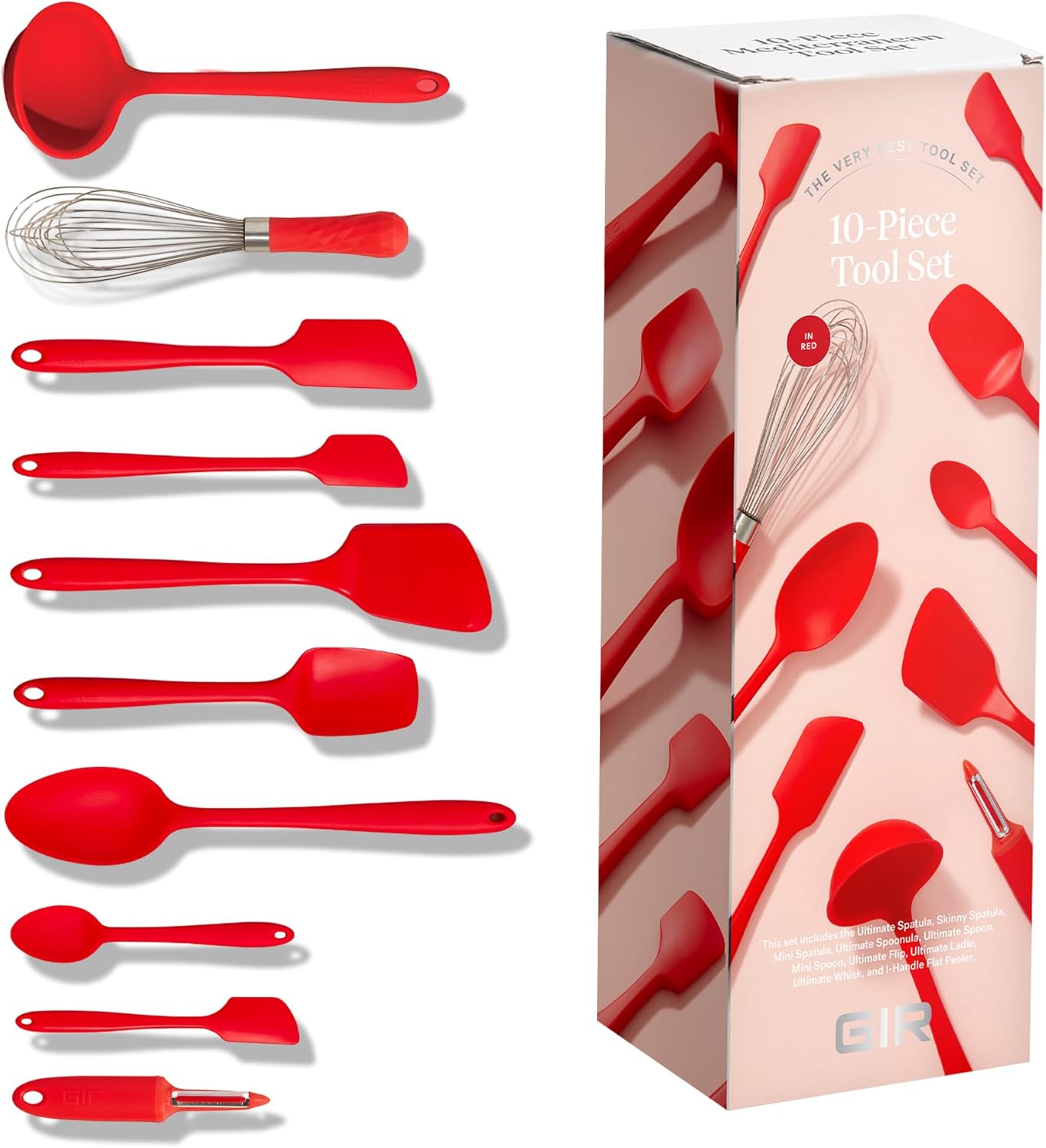 GIR: Get It Right 5 Piece Silicone Ultimate Kitchen Utensils Set - Ladle, Spatula, Flip, Spoon & Spoonula - Non-Toxic Cooking Utensils for Nonstick Cookware, Cooking and Baking - Red