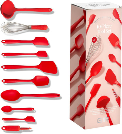 GIR: Get It Right 5 Piece Silicone Ultimate Kitchen Utensils Set - Ladle, Spatula, Flip, Spoon & Spoonula - Non-Toxic Cooking Utensils for Nonstick Cookware, Cooking and Baking - Red