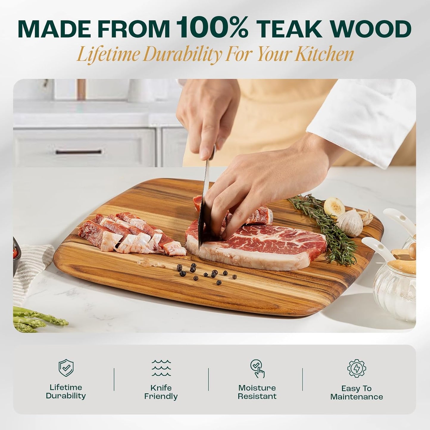 Yes4All Durable Acacia Cutting Boards for Kitchen, [17''Lx13''Wx1.5” Thick] Medium Edge Grain Cutting Board, Pre Oiled Wood Cutting Boards, Thick Chopping Board w/Juice Grooves and Easy Grip Handle