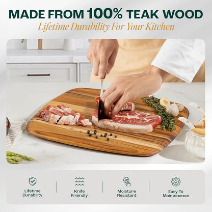 Yes4All Durable Acacia Cutting Boards for Kitchen, [17''Lx13''Wx1.5” Thick] Medium Edge Grain Cutting Board, Pre Oiled Wood Cutting Boards, Thick Chopping Board w/Juice Grooves and Easy Grip Handle