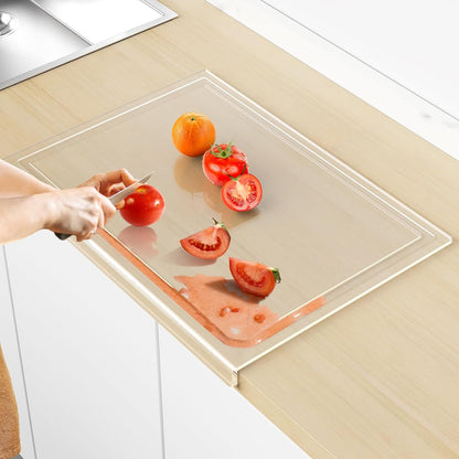 SWSKR Acrylic Cutting Board with Counter Lip,17.5"x13.5" Clear Cutting Board for Kitchen Countertop,Non-Slip,60% Thicker,Perfect for Bread,Meat,Veggies & More,Great Kitchen Essential Gadgets & Decor