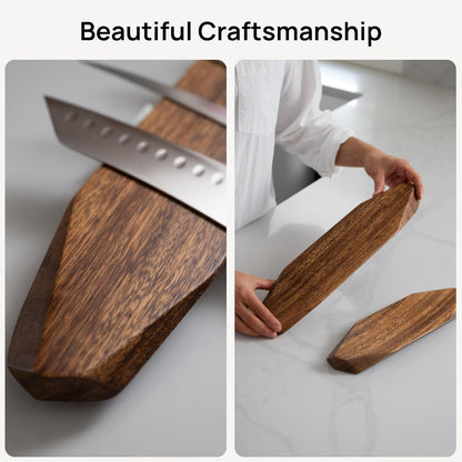 Ibyx Acacia Magnetic Knife Strip - Wooden Wall-Mount Magnetic Knife Holder & Organizer with 3M No-Drill & Screw Mount Options, Water-Resistant Universal Knife Holder | 12 Inches, Capacity 6.6 lb
