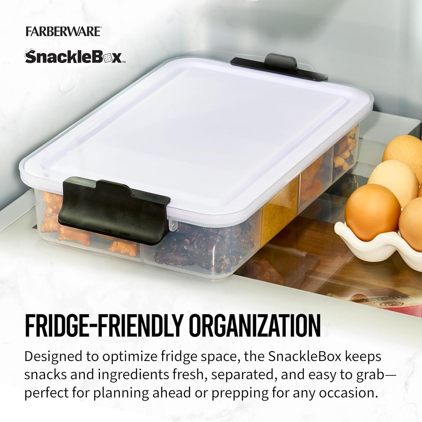 Farberware Build Snacklebox Serving Tray with Locking Bamboo Cutting Board Lid, Portable Storage Container with Compartments for Charcuterie, and More, Natural