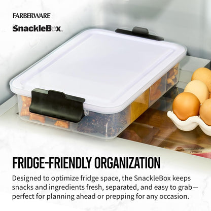 Farberware Build Snacklebox Serving Tray with Locking Bamboo Cutting Board Lid, Portable Storage Container with Compartments for Charcuterie, and More, Natural