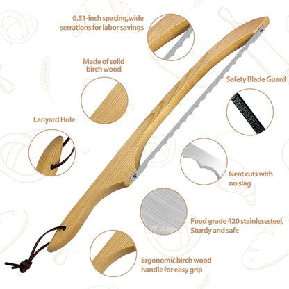 HOTTOR Sourdough Bread Knife for Slicing, Wooden Bread Slicer Bow Saw Cutter for Homemade Easy Cutting,Sourdough Knives Baking Supplies (Natural Wood)