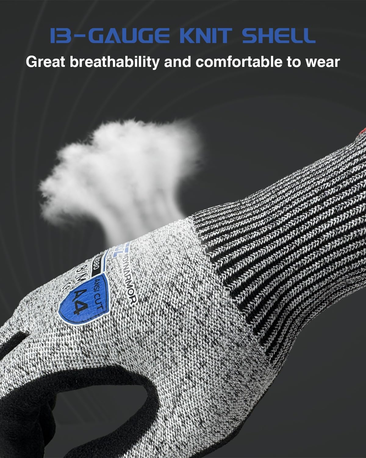 A7 Cut Resistant Work Gloves, 3 Pairs Nitrile Coated Cutting Glove for Woodworking,Construction,Fishing,Metalwork