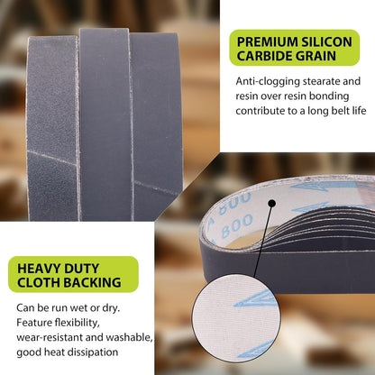 1x30 Inch Silicon Carbide Sanding Belts, 4 PCS Each of 80,120, 240, 400, 800,1000 Grits Knife Sharpening Belt Kits for 1 x 30 Inch Belt Sander, 24 Pack