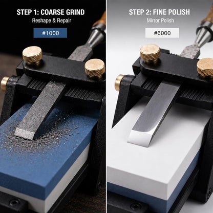Chisel Sharpening Jig with Fixed Angle Sharpening System,Anodized Aluminum Honing Guide & Dual-Sided Whetstones (1000/6000 Grit) for Woodworking Tools, Planer Blades and Carving Knives