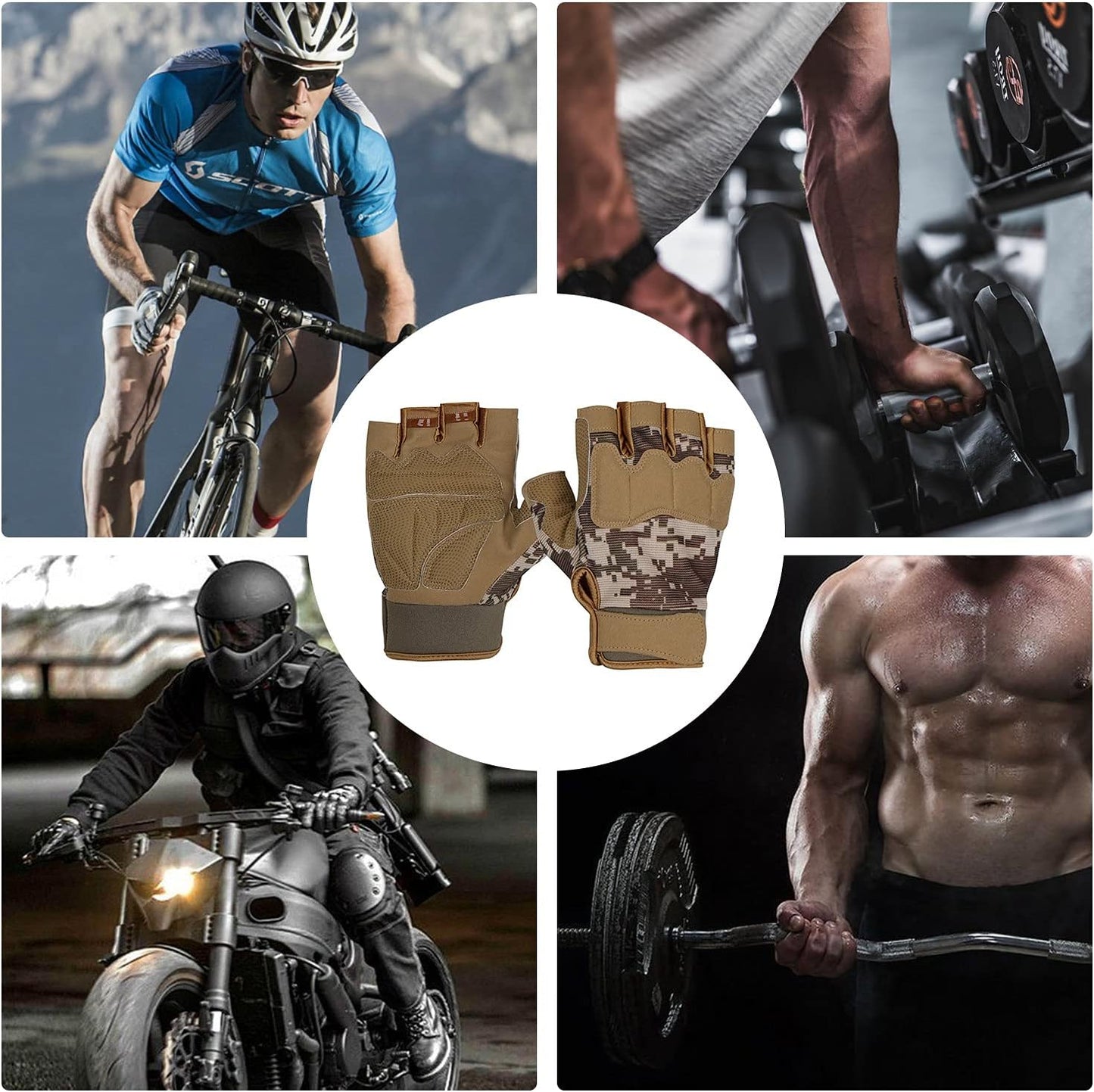 FIORETTO Fingerless Workout & Exercise Gloves for Gym, Weight Lifting, Airsoft, Shooting, Hunting, Hiking, Cycling, Driving, Motorcycle, Climbing M210603
