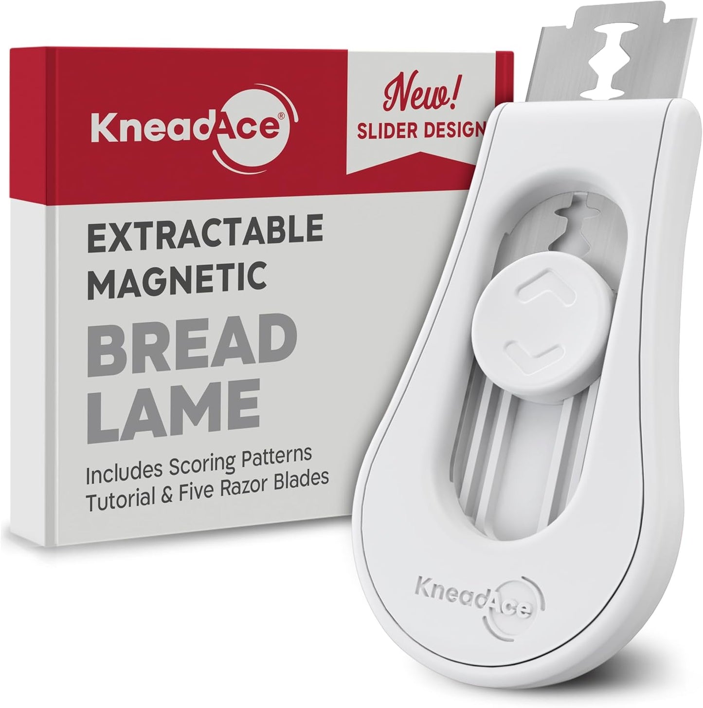 KneadAce Upgraded Extractable & Magnetic Bread Lame Dough Scoring Tool - Professional Sourdough scoring tool for Sourdough Bread baking & Bread Making Tools - Scoring Patterns booklet & 5 Razor Blades
