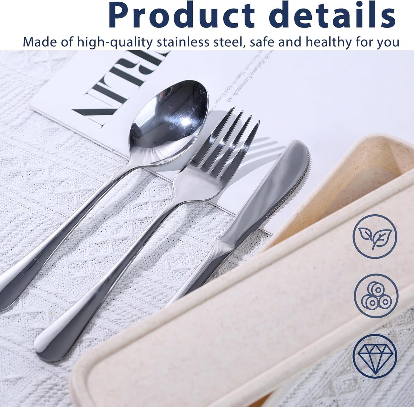 HANSGO Stainless Steel Travel Utensil Set with Case, 4-Piece Portable Knife Fork Spoon Set for Lunch Box, Office, School & Outdoor Use
