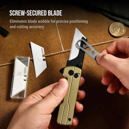 OKNIFE U1 Ultra Titanium Pocket Folding Utility Knife w/Ceramic Blade, Button Lock EDC Box Cutter with Clip for Men Women