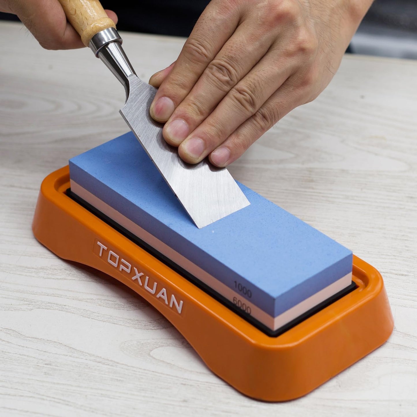 Knife Sharpening Stone 2 Sided 240/800 Grit Sharpener Waterstone,Professional Kitchen Whetstone with Orange Plastic Base,Non-slip Rubber and Angle Guide