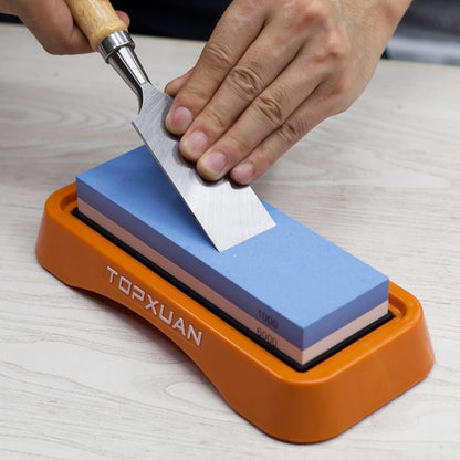 Knife Sharpening Stone 2 Sided 240/800 Grit Sharpener Waterstone,Professional Kitchen Whetstone with Orange Plastic Base,Non-slip Rubber and Angle Guide