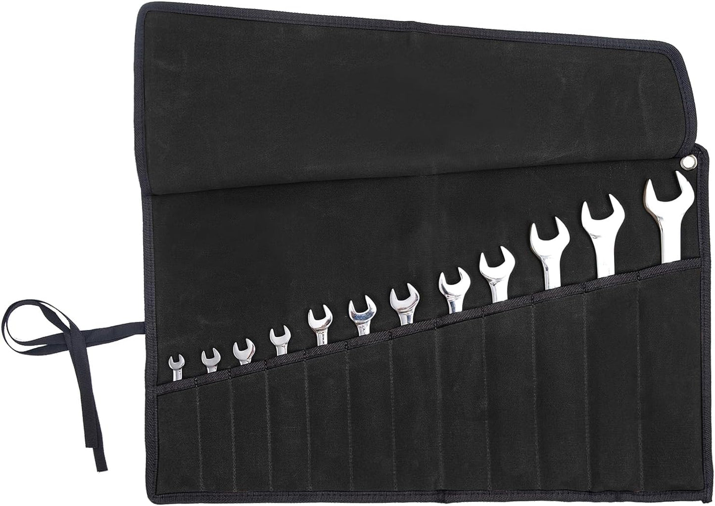 Chisel Roll,6 Pockets Roll Up Tool Pouch,Waxed Canvas Small Tool Roll Organizer and Wrench Roll Up Pouch,Store Chisel,Wrench,Pliers,Carving Knife (12-Brown)