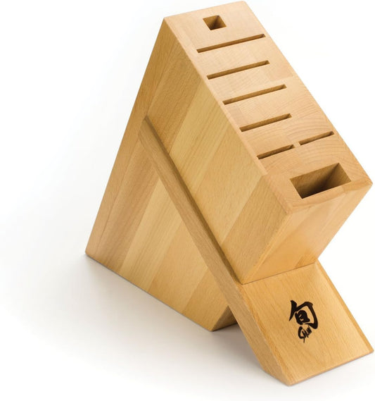 Shun Cutlery 8-Slot Kickstand Knife Block, Made from Beautiful Blonde Beech Wood, Authentic, Japanese Universal Knife Block, Knife Holder for Kitchen Counter