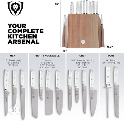 Dalstrong 18-Piece Gladiator Colossal Knife Block Set — German High-Carbon Steel, Full-Tang, Hand-Sharpened — For Home Chefs, Wedding Registries & Serious Kitchens — Acacia Wood Block, NSF Certified