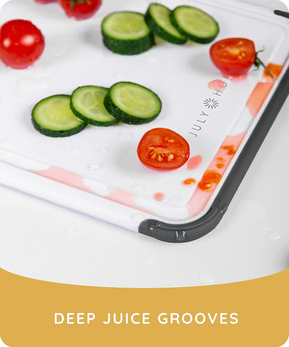 Cutting Boards for Kitchen, Plastic Cutting Board Set of 3, Dishwasher Safe Cutting Boards with Juice Grooves for Meat, Veggies, Fruits, Easy Grip Handle, Serveware Accessories (Gray)