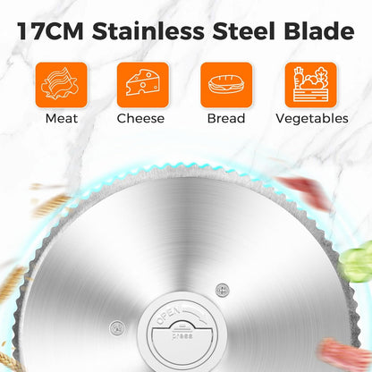 OSTBA Foldable Electric Food Slicer, Adjustable Thickness 0–15mm, 6.7” Stainless Steel Blade, 150W Motor, Portable & Easy-to-Clean, Meat, Cheese, Bread, and Vegetable Slicer for Home Kitchen, Black