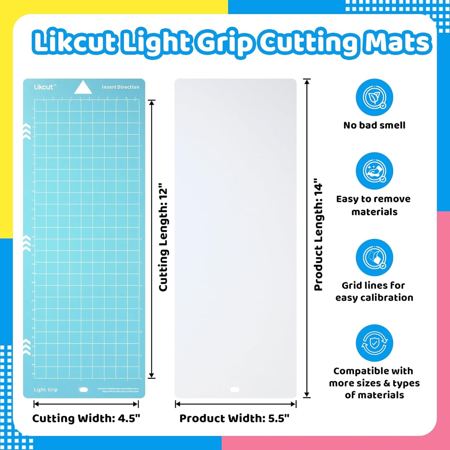 Likcut Cutting Mat for Glee S501 Cutter, 4.5" X 6.5" Standard Grip Mat for DIY Crafty, 3 Packs Likcut Accessories Mats, Adhesive Sticky Green Quilting Replacement Cut Mats for Iron On, Vinyl and More