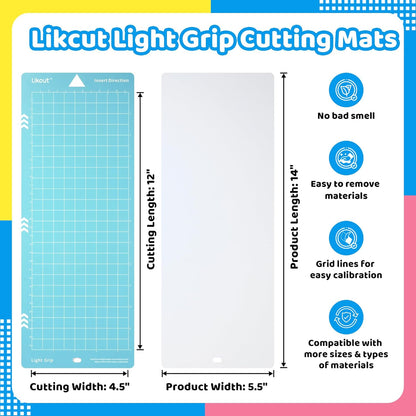 Likcut Cutting Mat for Glee S501 Cutter, 4.5" X 6.5" Standard Grip Mat for DIY Crafty, 3 Packs Likcut Accessories Mats, Adhesive Sticky Green Quilting Replacement Cut Mats for Iron On, Vinyl and More