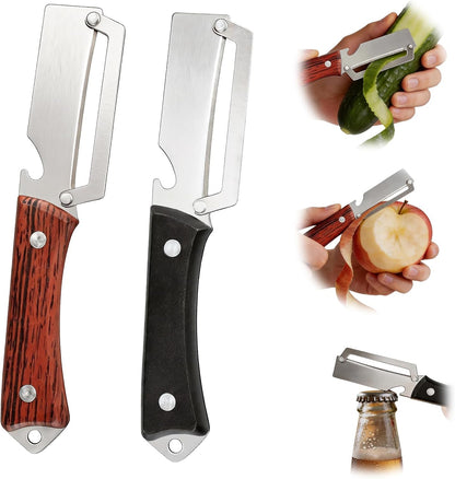 Multifunctional Vegetable Peeler, 2 in 1 Stainless Steel Fruit Veggie Peeler, Handheld Potato Peeler Knife with Bottle Opener Kitchen Tool for Peeling Carrrot Pineapple Pumpkin Papaya(2 Pack)