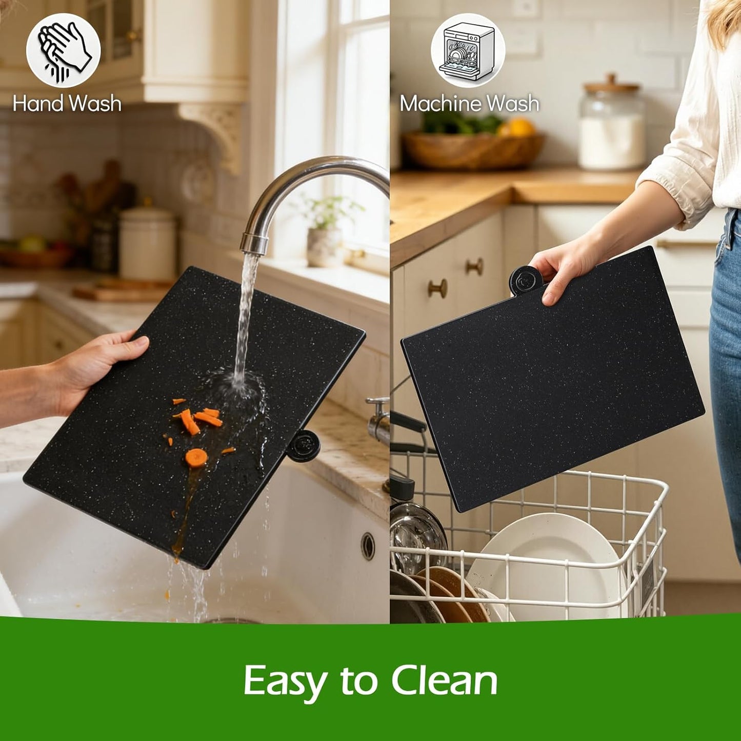 MASTERTOP Plastic Cutting Boards for Kitchen, Set of 4 Color Coded Chopping Boards with Storage Stand & Juice Grooves, Dishwasher Safe, Heat Resistant Meat and Bread Boards with Easy-Grip Handles