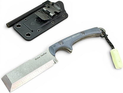 Scout Feather Glow - Fixed Blade Survival Knife with built-in Firestarter for Camping, Hunting, Outdoor Adventure and Culinary Need - VG10 Blade, Whistle, Knife Sharpener, Compact Sheath & G10 Handle