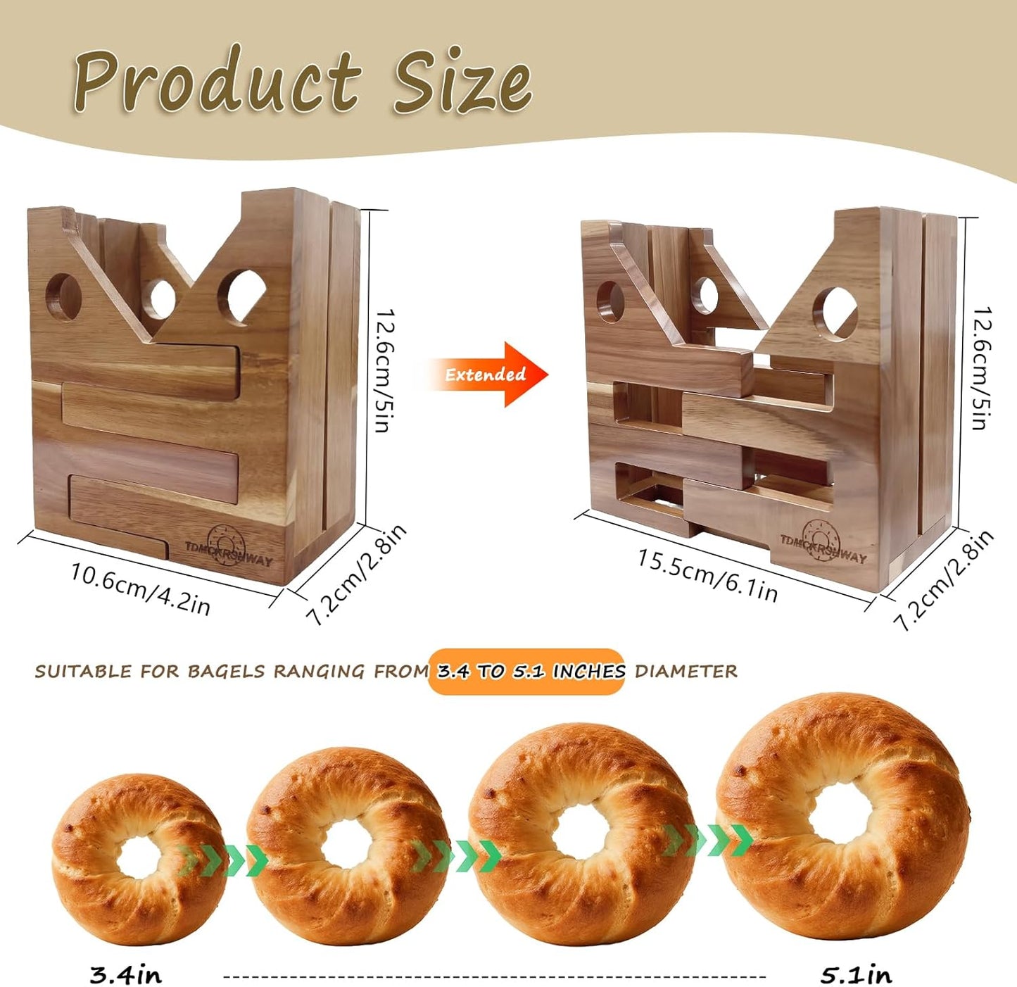 Adjustable Size Bagel Slicer For Small And Large Bagels, Acacia Wood Bagel Slicer Holder For Slicing Bagel Burger Buns English Muffins Biter Guillotine Slicer For Home Coffee Shop (No Knife)