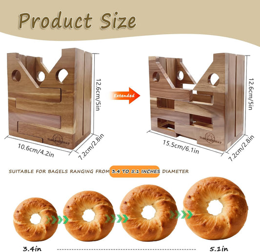 Adjustable Size Bagel Slicer For Small And Large Bagels, Acacia Wood Bagel Slicer Holder For Slicing Bagel Burger Buns English Muffins Biter Guillotine Slicer For Home Coffee Shop (No Knife)