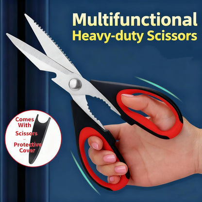 Magnificent Latest Heavy Duty Sharp Kitchen Scissors with Safety Cover and Gift, Multi-Function Kitchen Tool, Utility Kitchen Scissor, Shears for Poultry Fish Meat Vegetables Bone BBQ Nuts (RED)