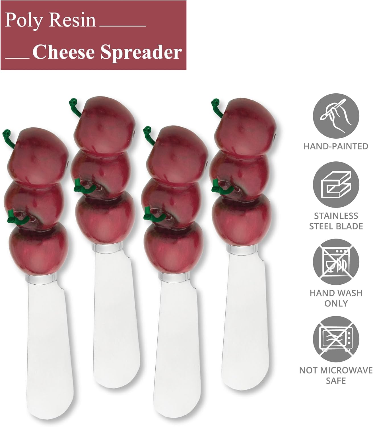 Supreme Housewares Pineapple Cheese Spreaders, Hand-Painted Resin Handles with Stainless Steel Blades for Spreading Cream Cheese, Butter, Jam, or Sandwich, Set of 4