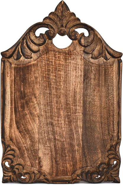 Kaizen Casa Cutting Board Hand-Carved Wooden Board Rustic Wooden Board & Decorative Serving Platter for Kitchen, Dining & Charcuterie (15" X 10" X 1")