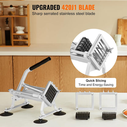 VEVOR Commercial Vegetable Slicer, 1/4 and 1/2 inch Tomato Slicer, Stainless Steel and Aluminum Alloy Vegetable Cutter Slicer, Manual Tomato Slicer with Non-slip Feet, for Tomatoes, Onions, Potatoes
