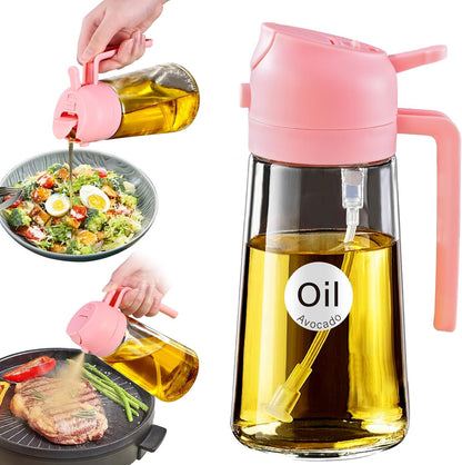 YARRAMATE 16oz/470ml Glass Olive Oil Sprayer for Cooking with Stickers, 2 in 1 Oil Dispenser for Kitchen Gadgets, Food Grade Premium Spray Bottle for Salad, Frying, BBQ (Creamy White)
