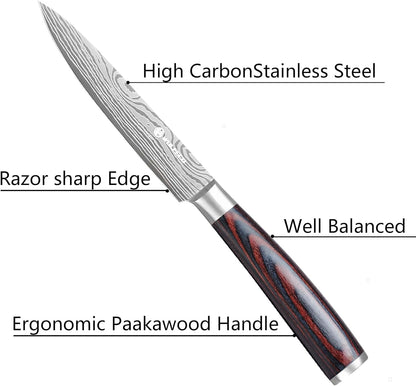 Utility Knife, 5 Inch Chef Knife, Ultra Sharp Kitchen Knife with High Carbon Stainless Steel Blade, Multipurpose Kitchen Knife with Ergonomic Pakkawood Handle and Gift Box