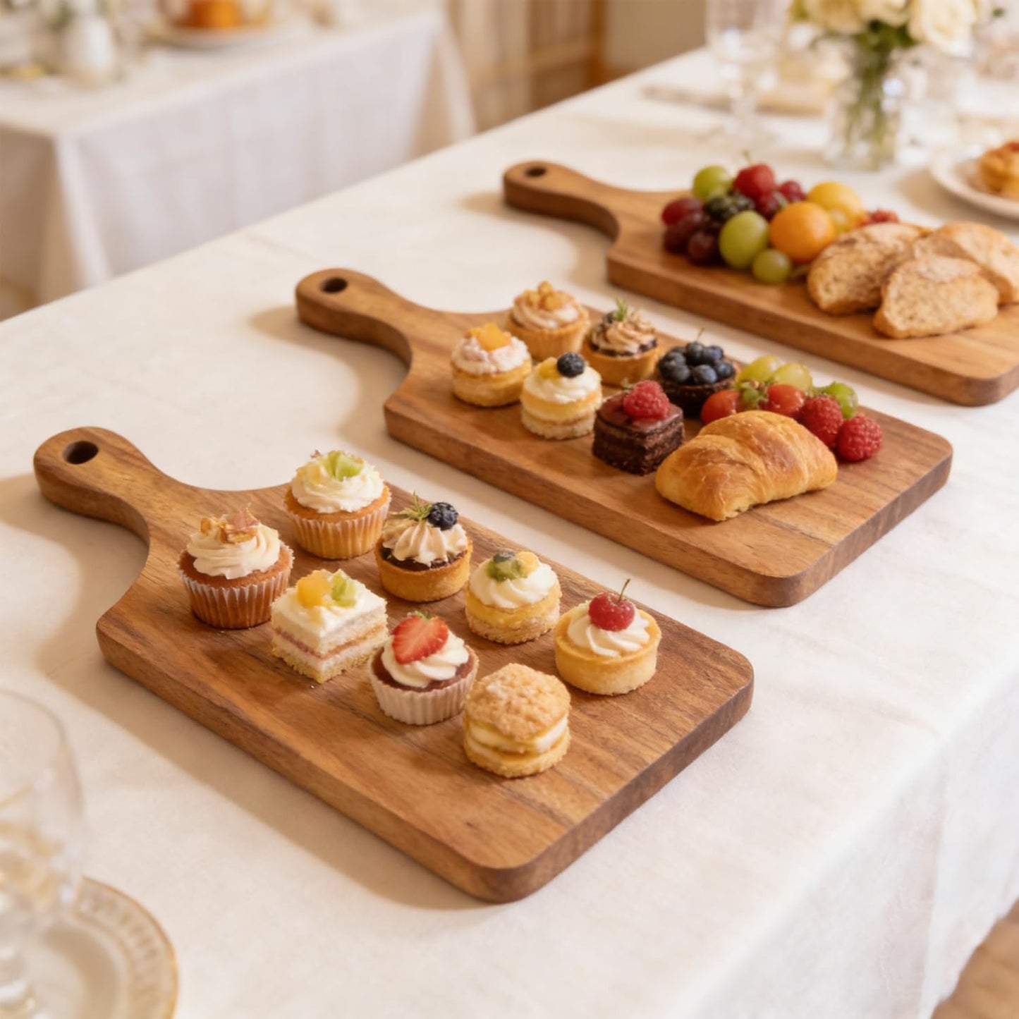 6 Pcs Small Wooden Bulk Cutting Board with Handle, 11 inch Mini Acacia Wood Cutting Boards Bulk for Kitchen, Charcuterie Boards Bulk, Serving Board for Cheese Bread Meat Fruits