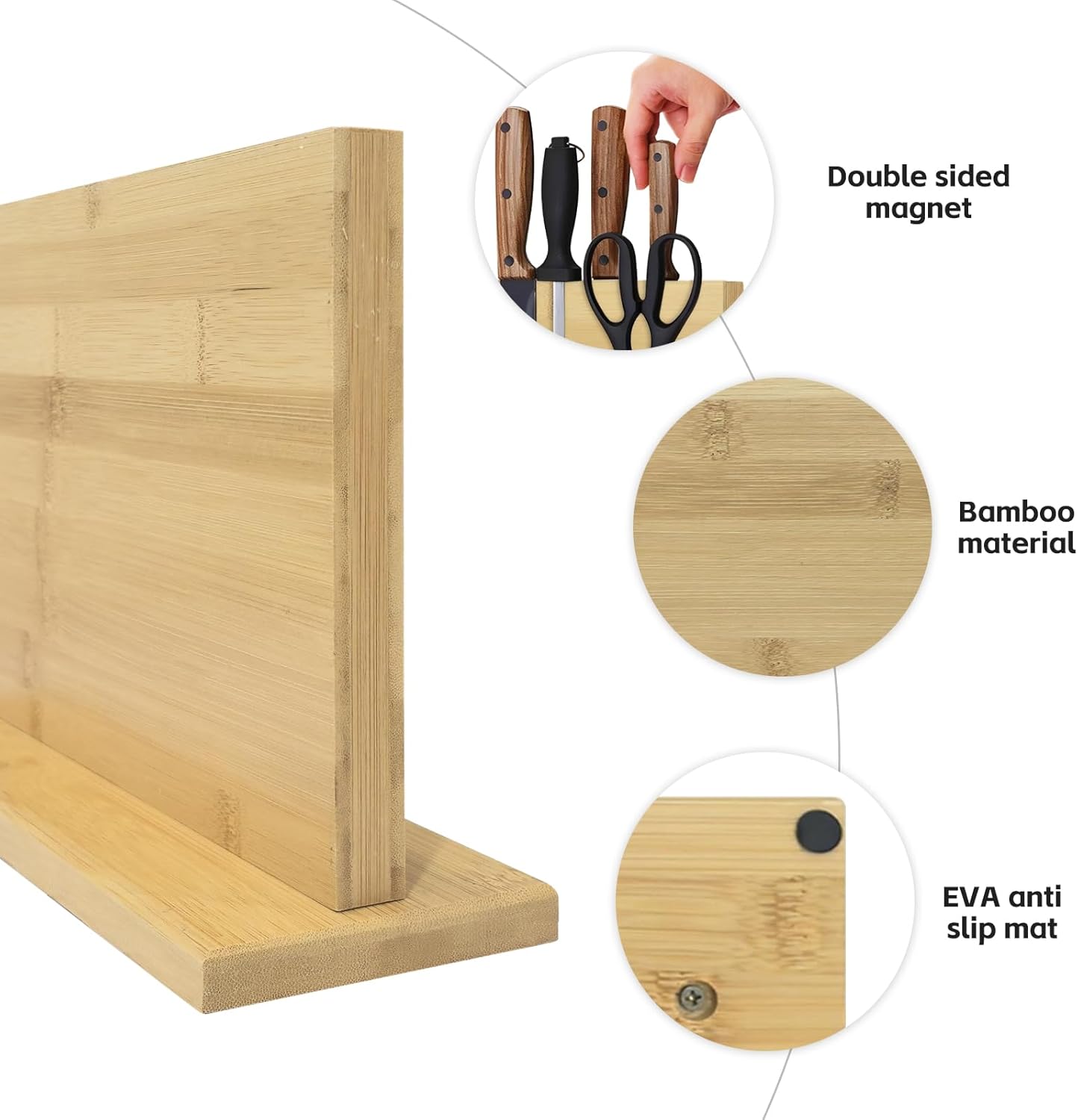 Double Sided Magnetic Knife Stand with sharpener,Kitchen Storage with Strong Magnets for Knives & Utensils,Modern Wooden Knife Block for Kitchen Countertops, Without Knives,14"x10"