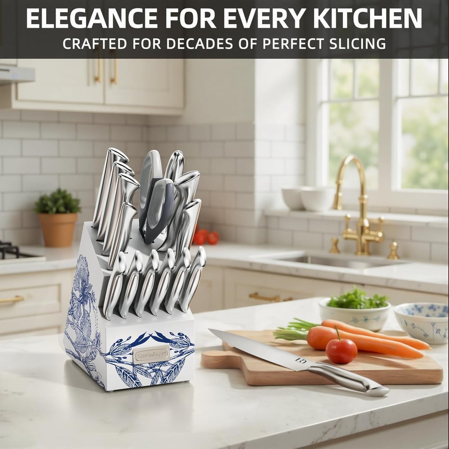 KnifeSaga Kitchen Knife Set - Phantom Iris X5 Knife Block Set - Top-tier Performance, 15 Pcs Premium High Carbon Stainless Steel Knife Set with Block and Sharpener, Professional Chef Knives Set