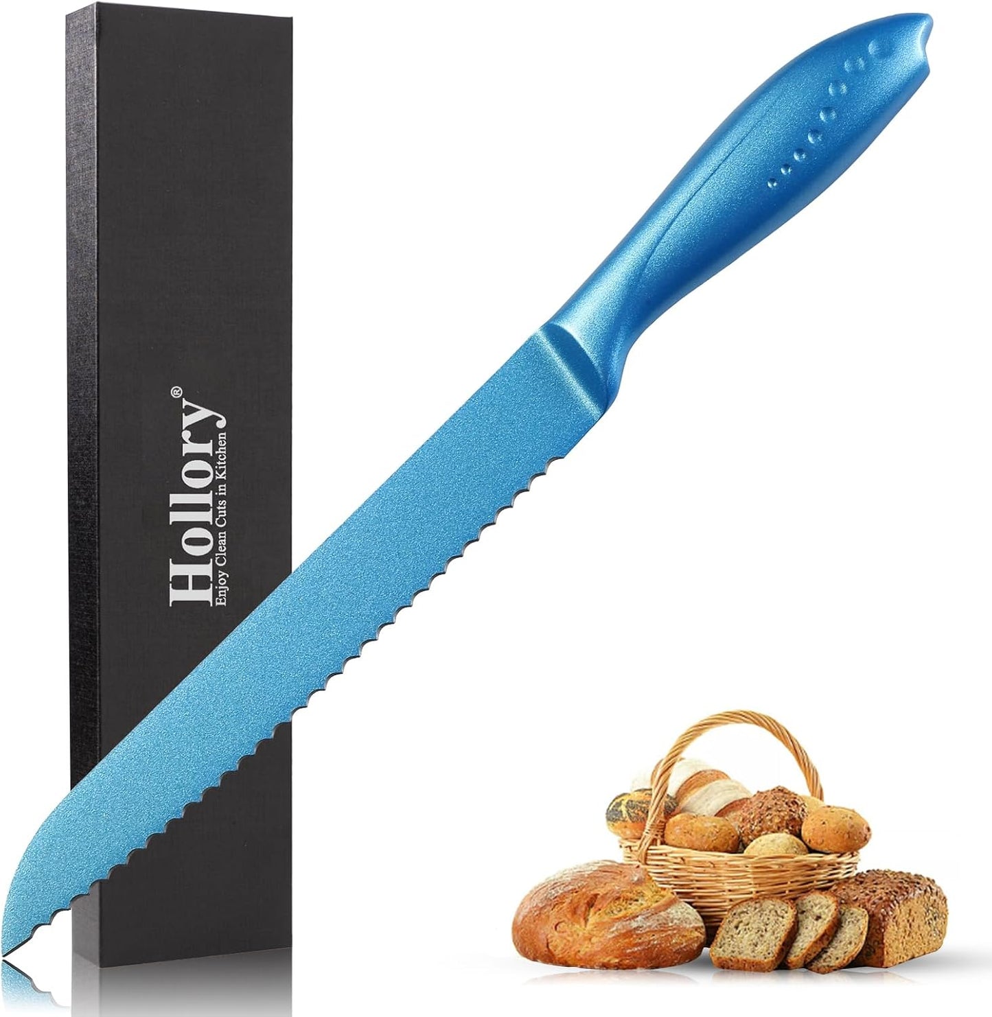 8 Inch Bread Knife, German High Carbon Stainless Steel Blade and Ergonomic Comfortable Handle, Non-Stick Bread Knife for Slicing Bread, Cake, Bagels-Blue